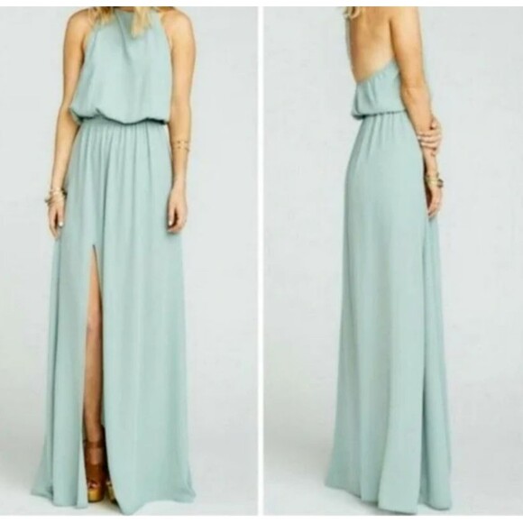 Show Me Your Mumu Heather Halter Maxi Dress XL Sage Green Front Slit NEW - Picture 1 of 16